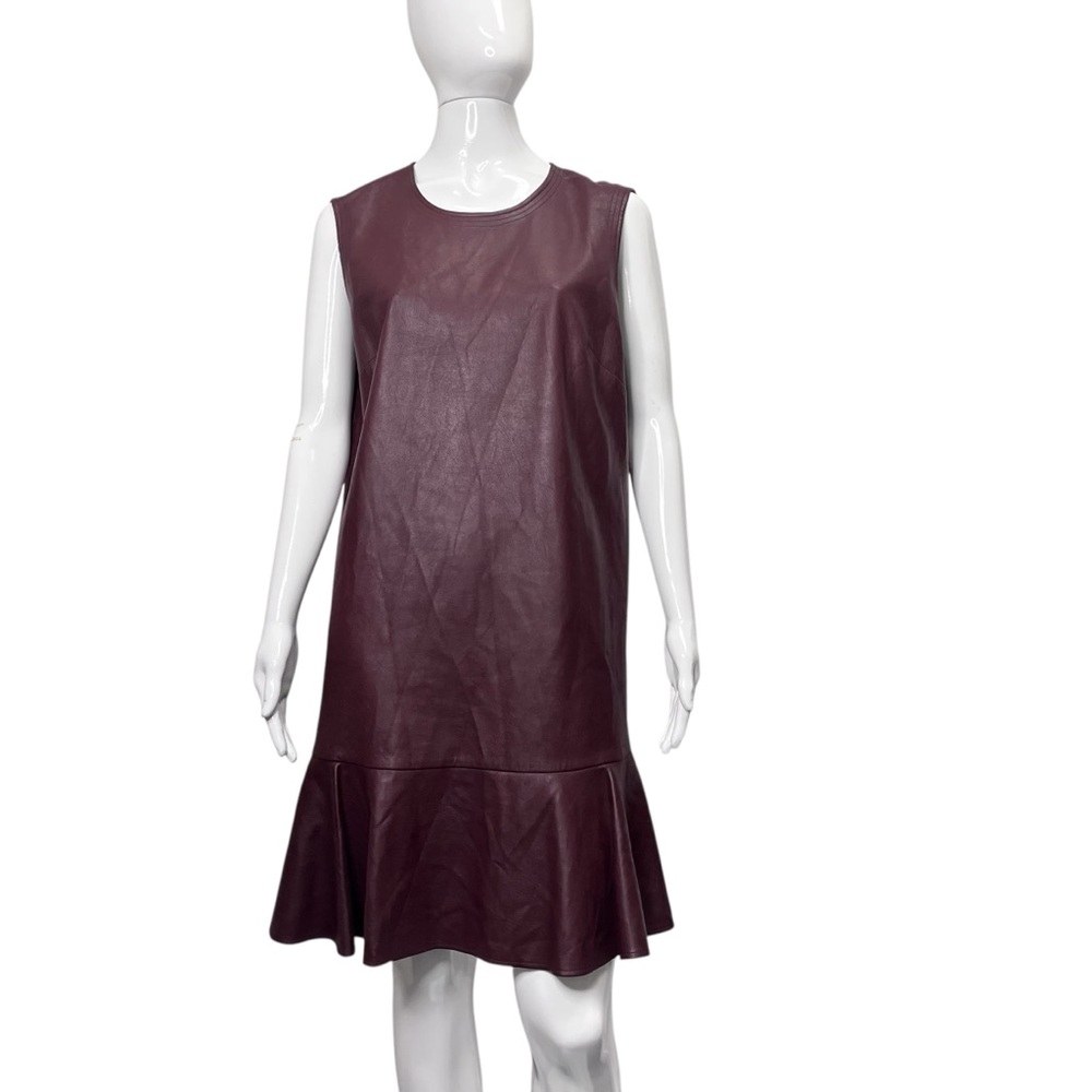 NWT BCBGMaxAzria Sheridan Vegan Leather Royal Port Flounce Hem Shift Dress Sz L
